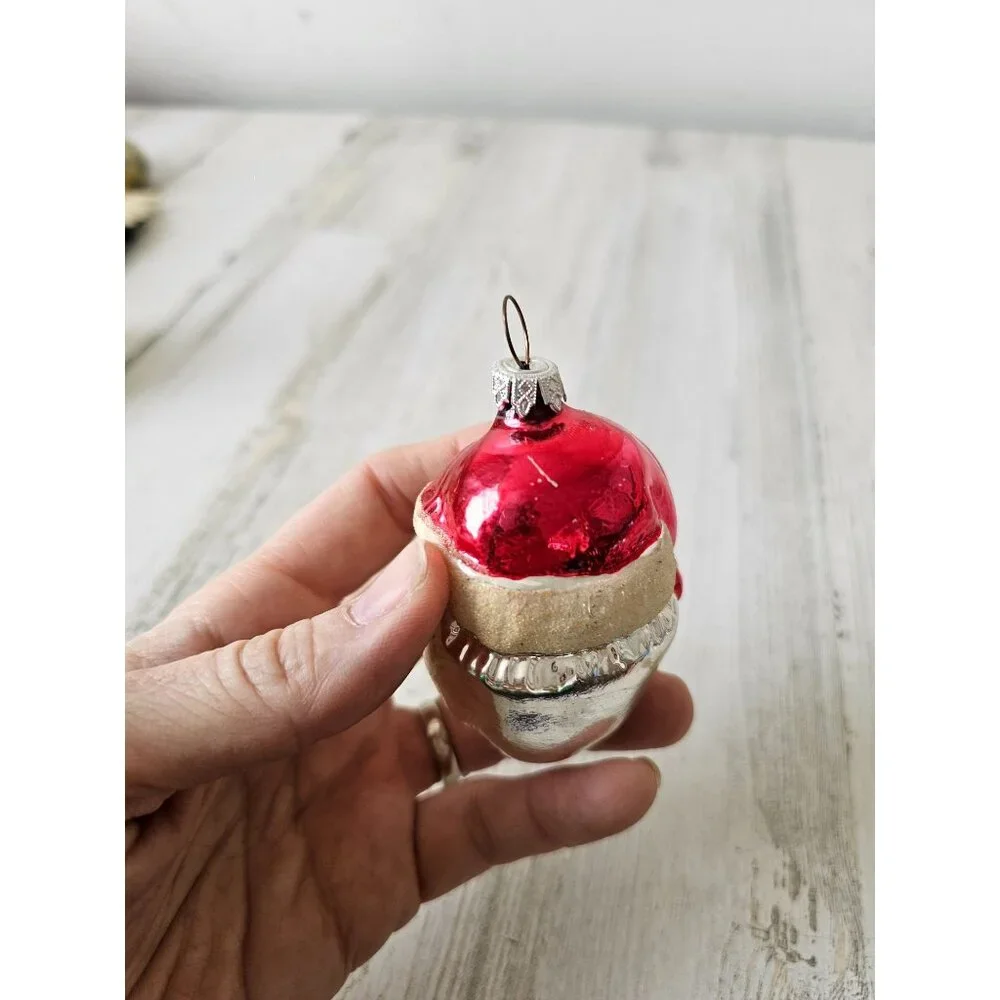 Vintage Santa flocked glass ornament‎ Germany mercury Xmas tree large